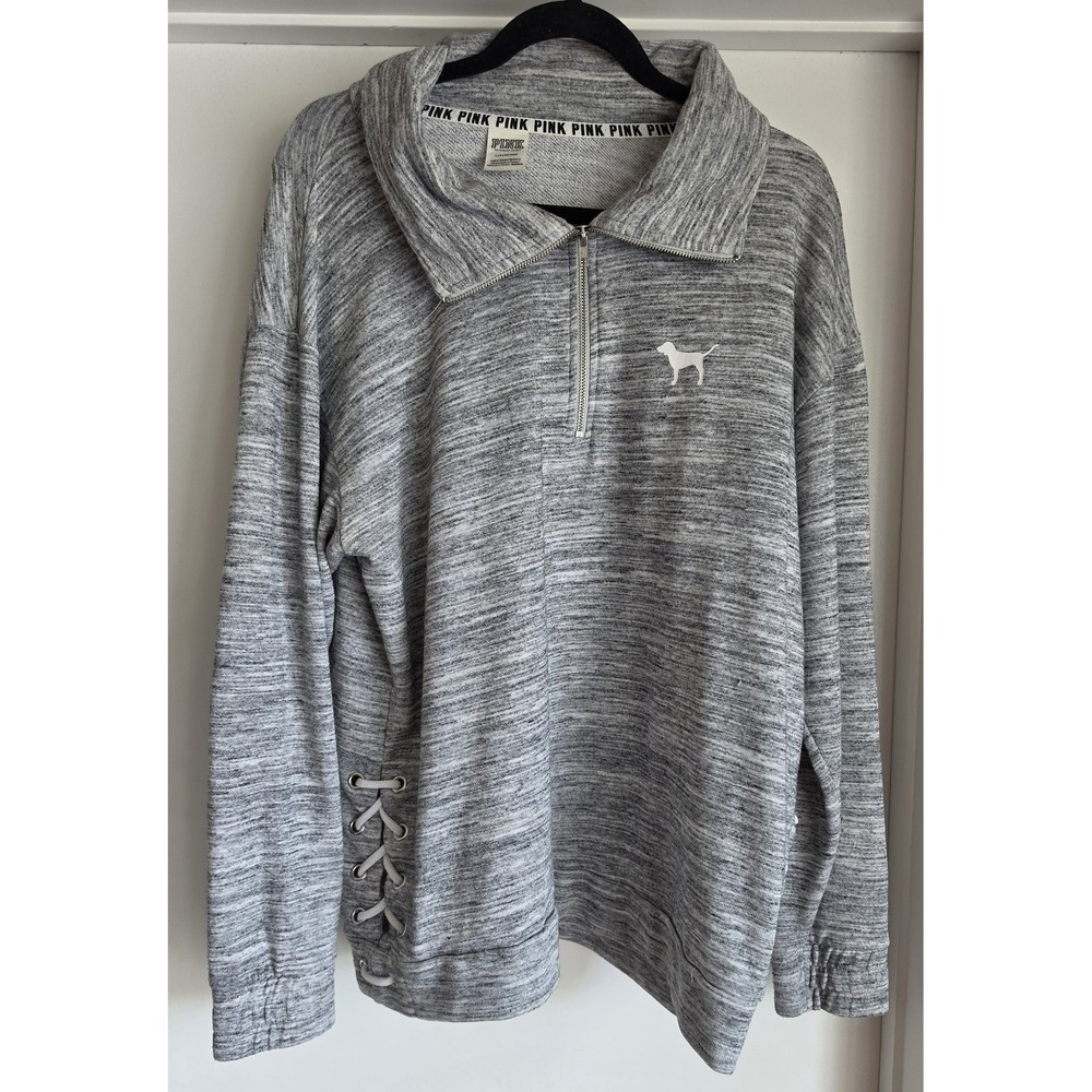 PINK Victoria's Secret Women's Gray Pullover Sweatshirt Size L Long Sleeve